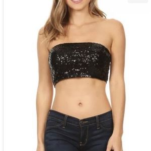 Sexy Black Sequin Lined Stretch On Bra Tube Top  Glam Party Raver Dancer New